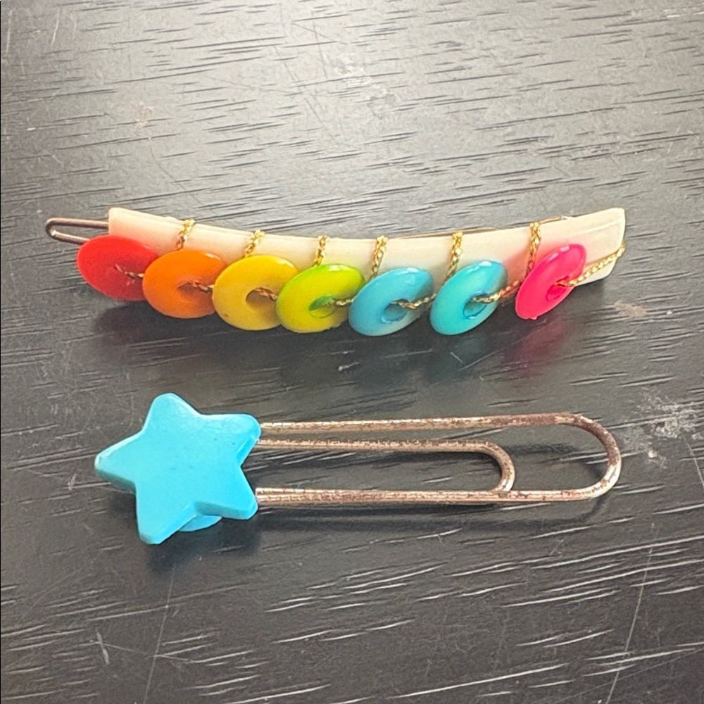 Vintage Rainbow Barrette Clip and Star Paperclip Set
